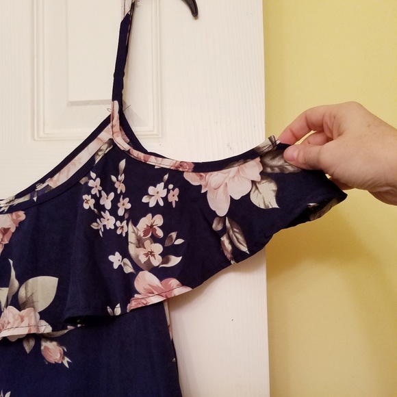 Amy Fashion Navy Floral Cold Shoulder Dress - Picture 3 of 5